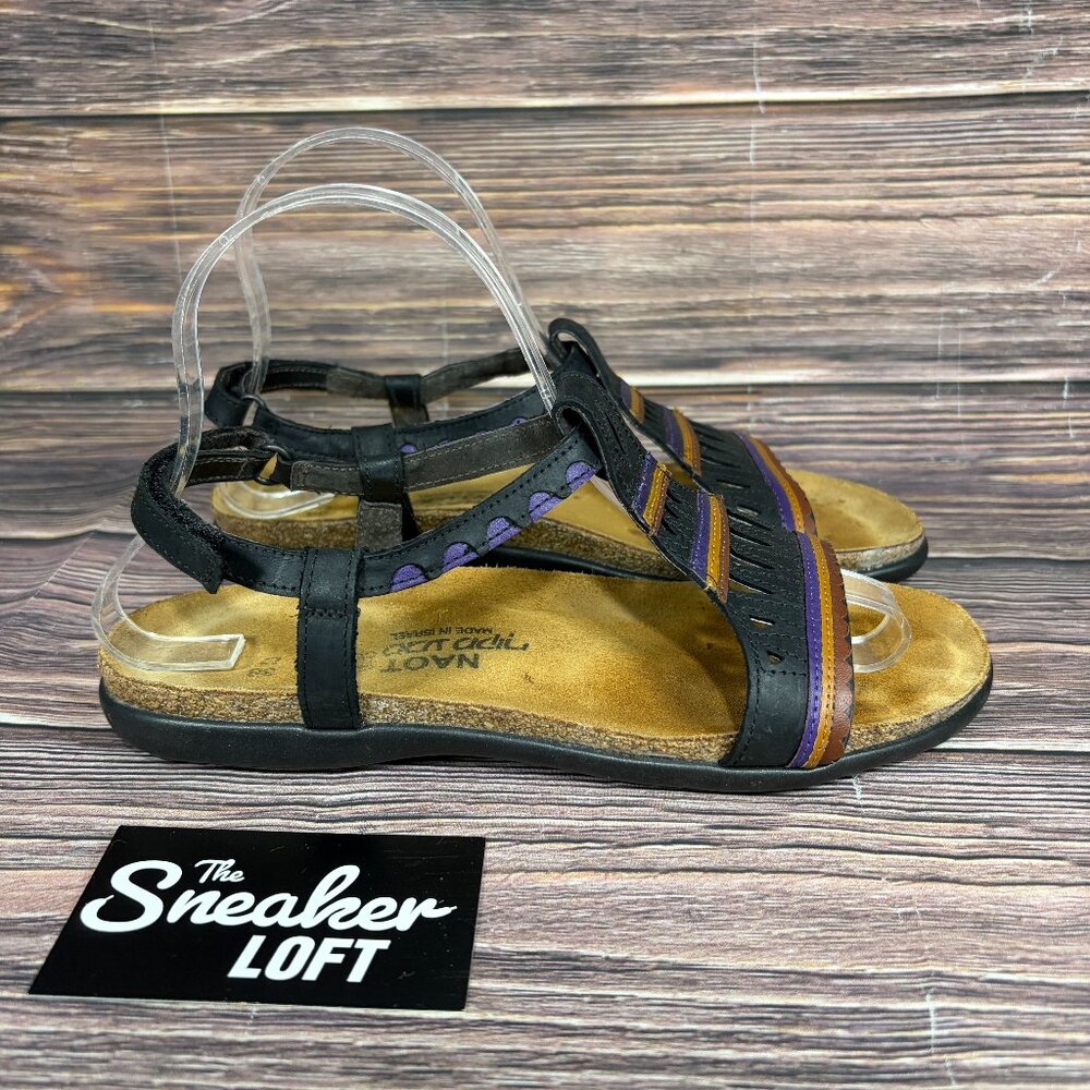 Naot Odelia Women's Tribal Black Leather‎ Strap Slip On Sandals Size 7